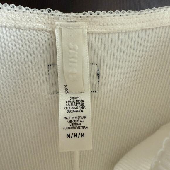 SKIMS | Marble White Ribbed Picot Lingerie Inspired Mini Dress | Medium - Picture 7 of 8